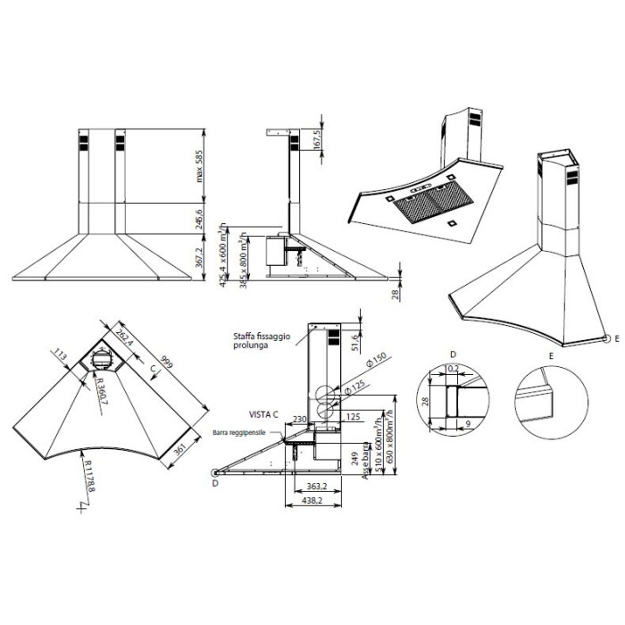 Витяжка Falmec ELIOS ANGOLO 100 Stainless steel (800) CEIA00.E0P1#CRII491F